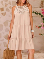 Crochet Lace Tiered Summer Dress Apricot / S