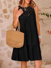 Crochet Lace Tiered Summer Dress Black / S