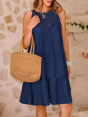 Crochet Lace Tiered Summer Dress Navy Blue / S