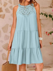 Crochet Lace Tiered Summer Dress Pastel Blue / S