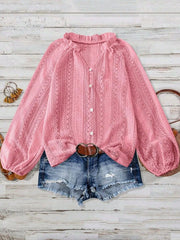 Crochet Notched Button-Front Shirt
