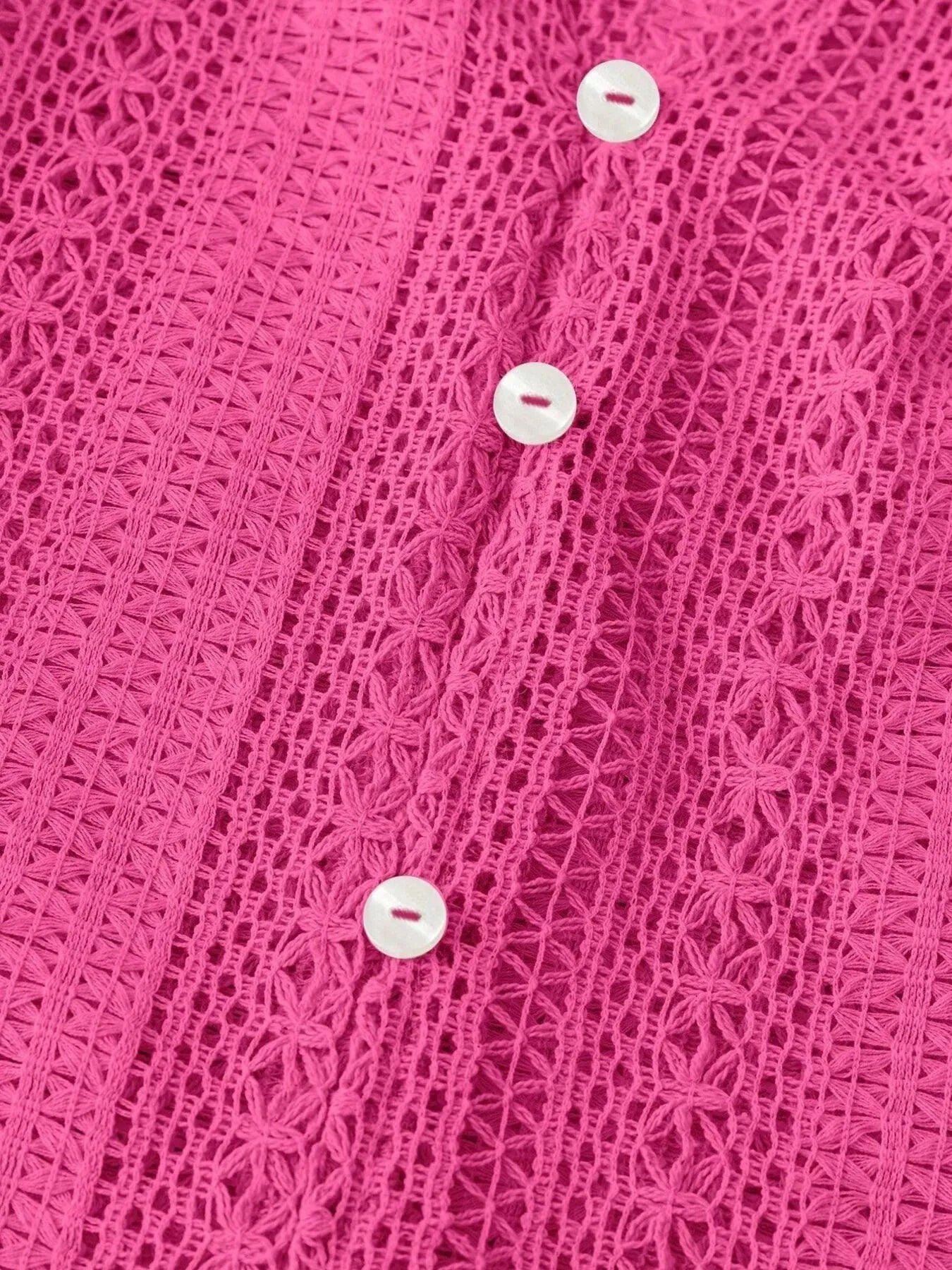 Crochet Notched Button-Front Shirt