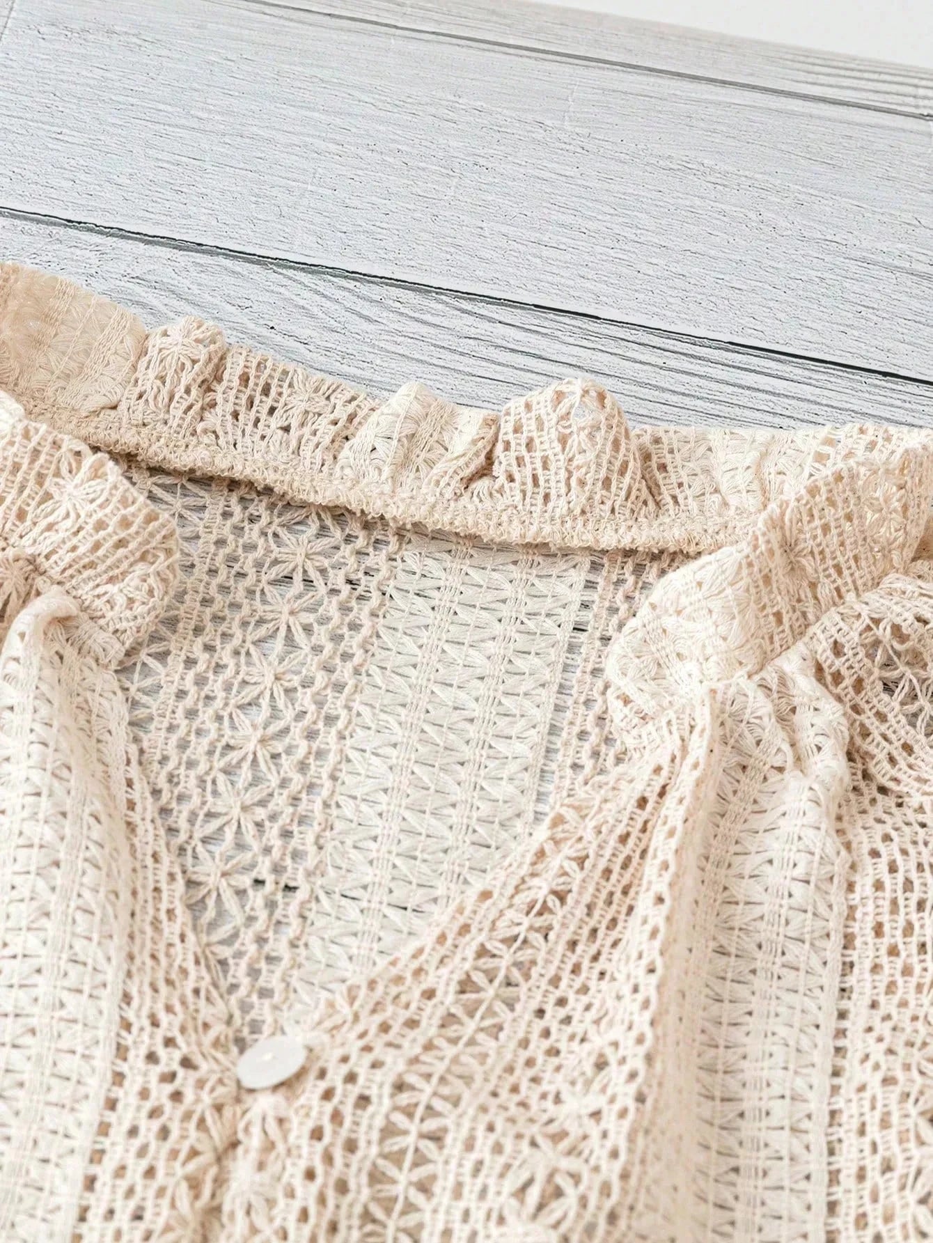 Crochet Notched Button-Front Shirt