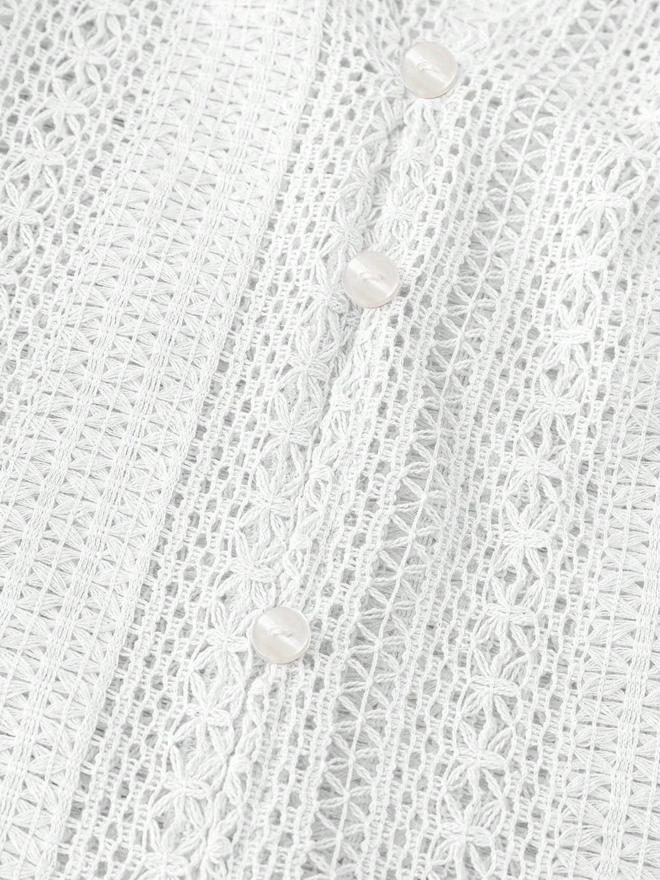 Crochet Notched Button-Front Shirt