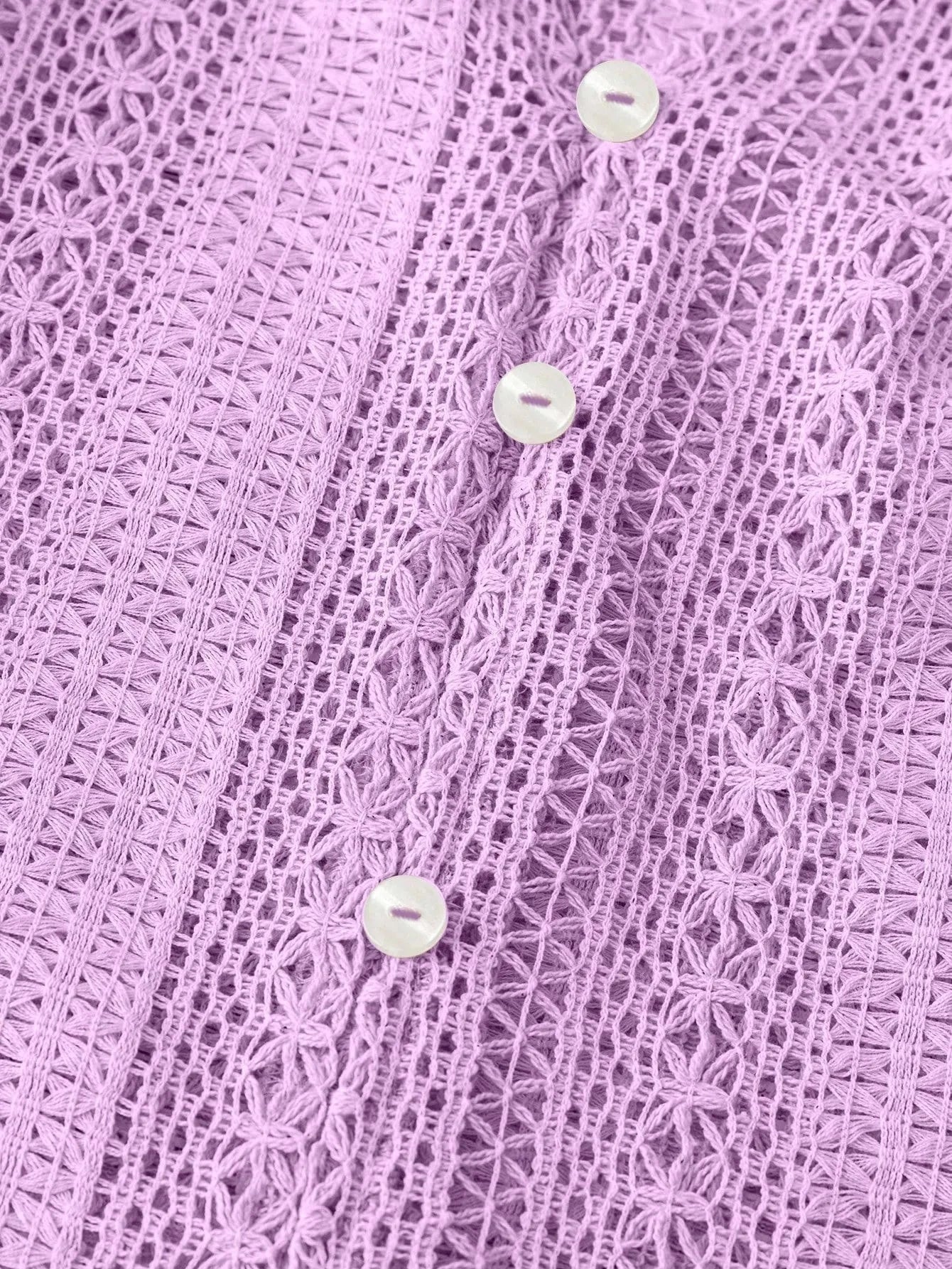 Crochet Notched Button-Front Shirt