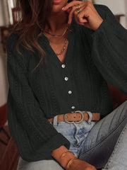 Crochet Notched Button-Front Shirt Black / S
