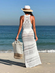 Crochet Sleeveless Split Cover-Up Maxi Dress White / S