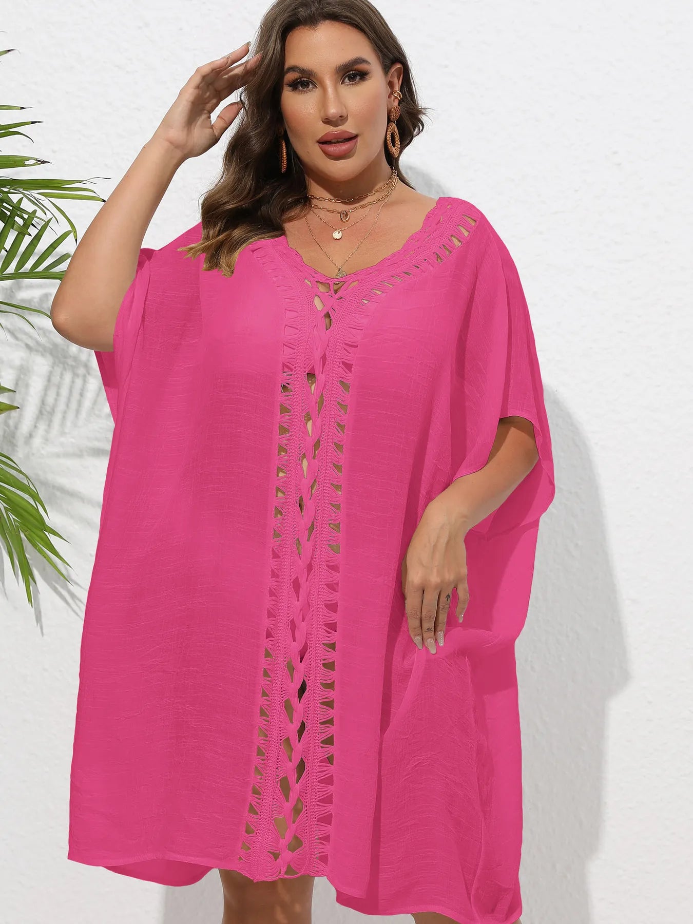 Crochet Trim V-Neck Beach Cover Up Dress