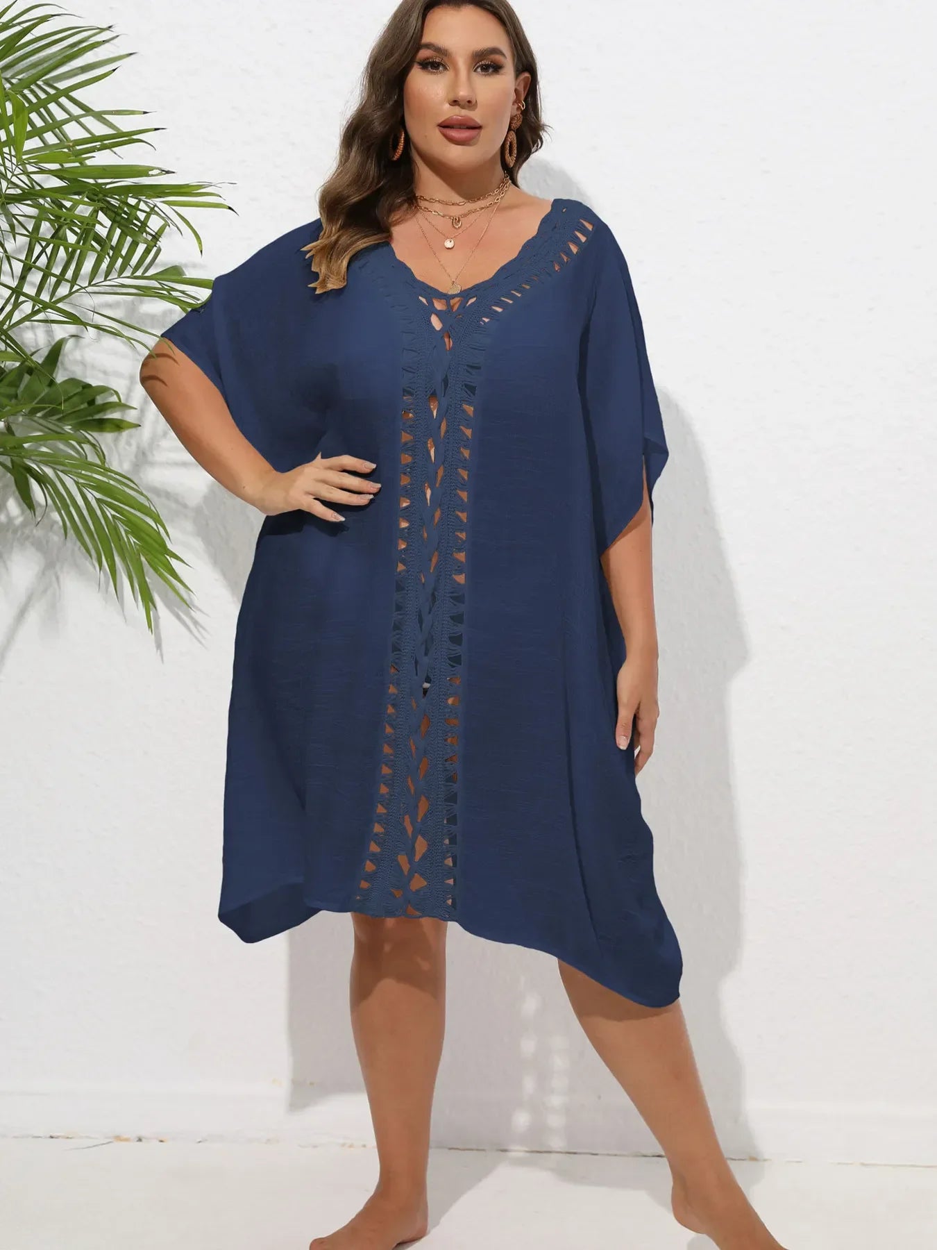 Crochet Trim V-Neck Beach Cover Up Dress
