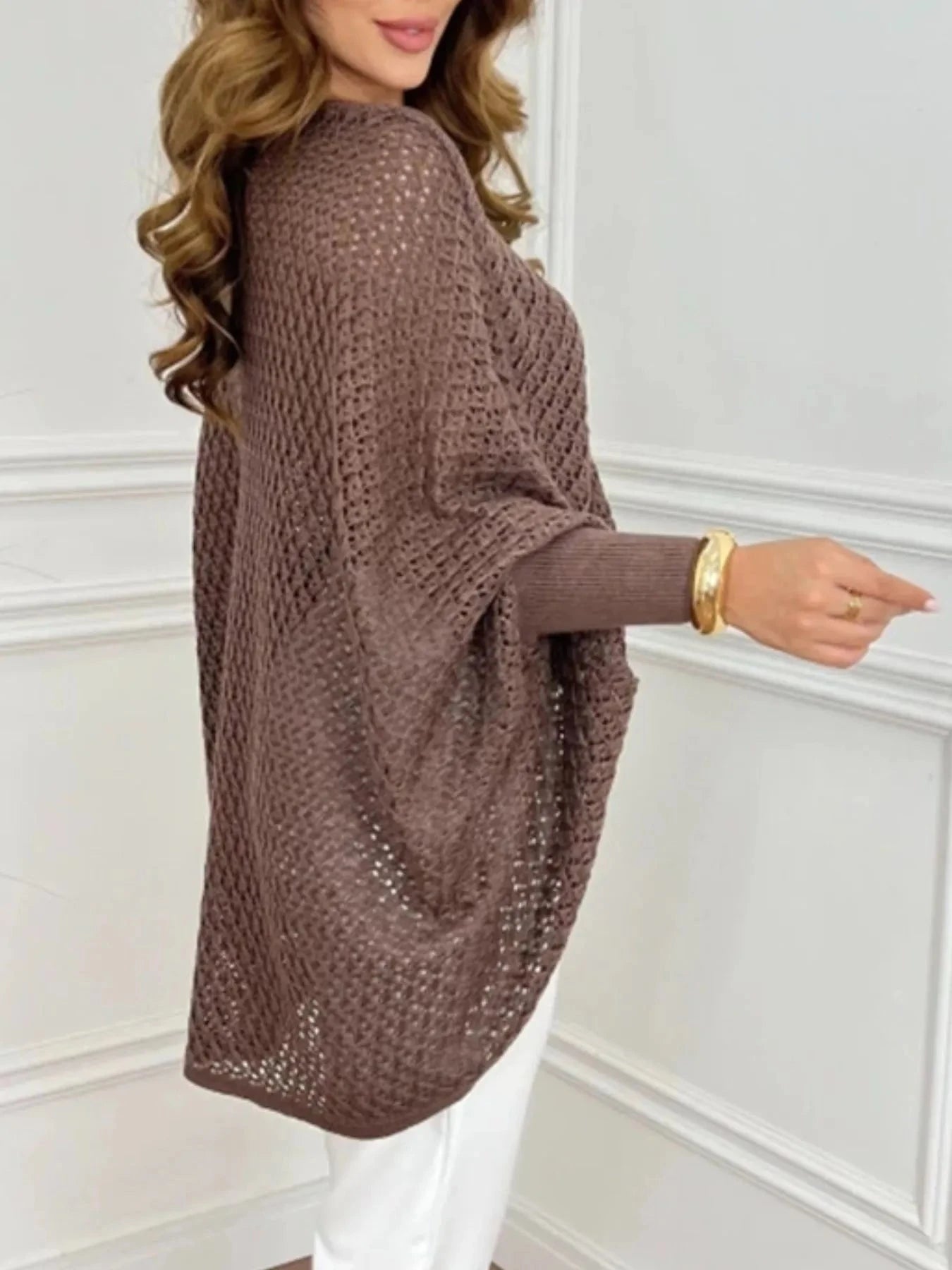 Crochet V-Neck Batwing Sleeves Oversized Sweater