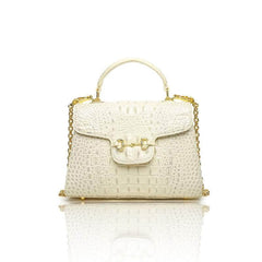 Crocodile Shoulder Handbag with Leather Top Handle White