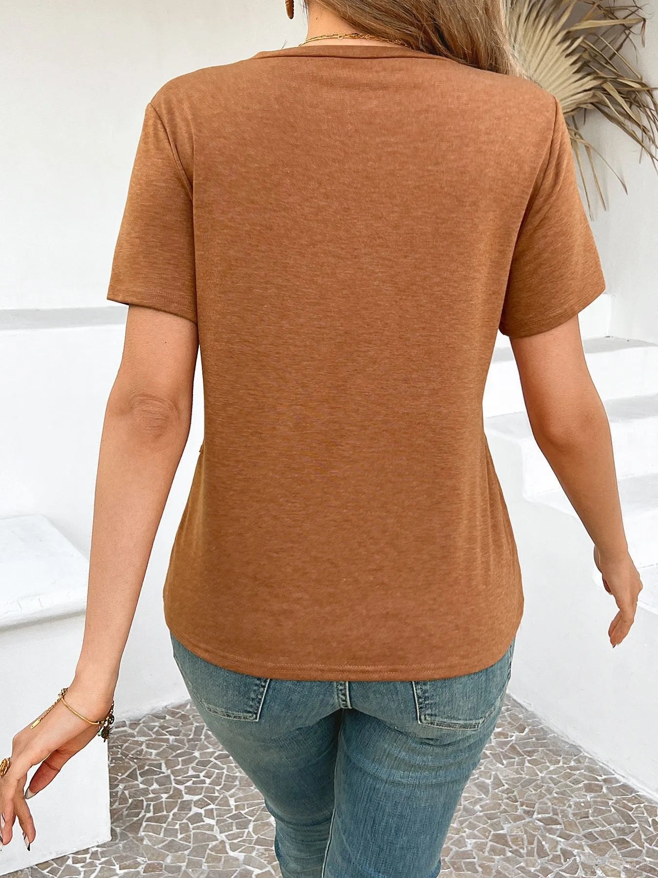 Cross Line Detail Round Neck T-Shirt