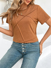 Cross Line Detail Round Neck T-Shirt