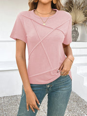 Cross Line Detail Round Neck T-Shirt