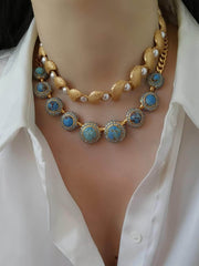 Crown Trifari Demi Parure Pearl Accented Necklace Gold / Necklace