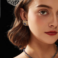 Crown Woven Sapphire Gemstone Stud Gold Earrings