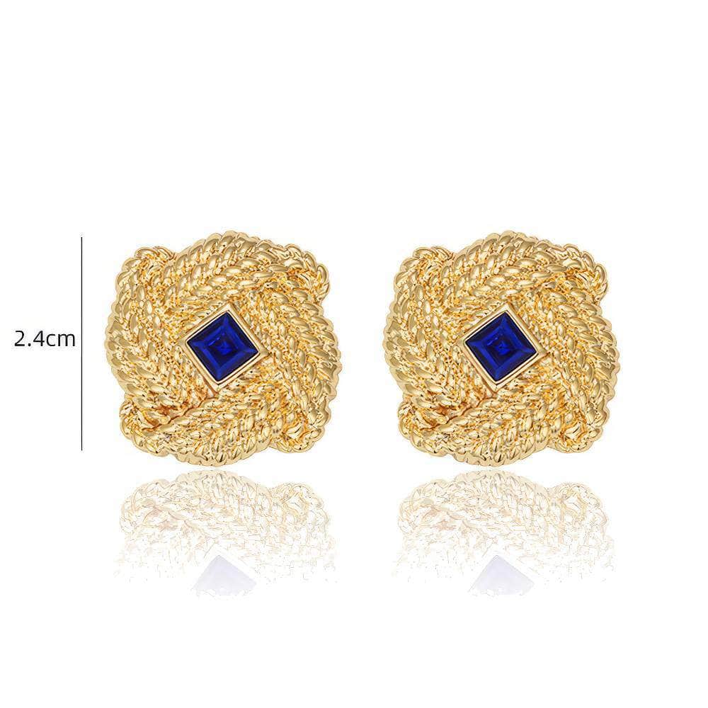Crown Woven Sapphire Gemstone Stud Gold Earrings