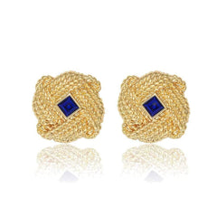 Crown Woven Sapphire Gemstone Stud Gold Earrings Blue / Clip On