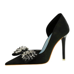 Crystal Butterfly Knot Ankle Cut Heels