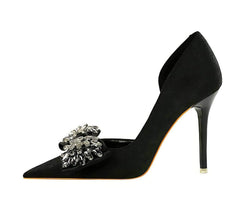 Crystal Butterfly Knot Ankle Cut Heels
