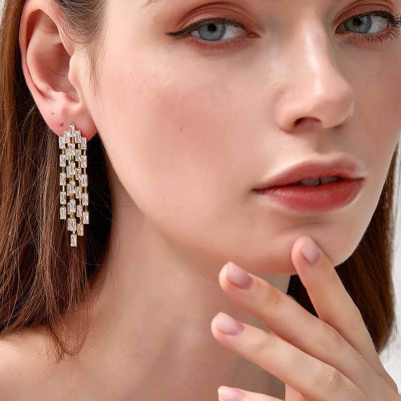Crystal Chandelier Tassel Clip-On Earrings