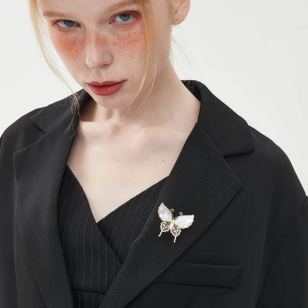 Crystal Decor Enamel Gold Butterfly Brooch White