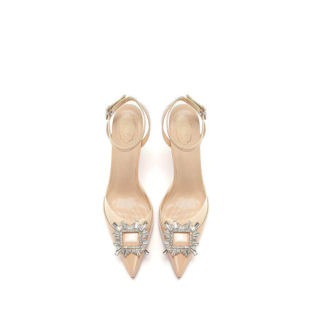Crystal Embellished Ankle Strap Pointy Toe Heels