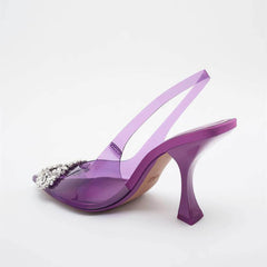 Crystal Embellished Pointy Toes Ankle Strap Heels