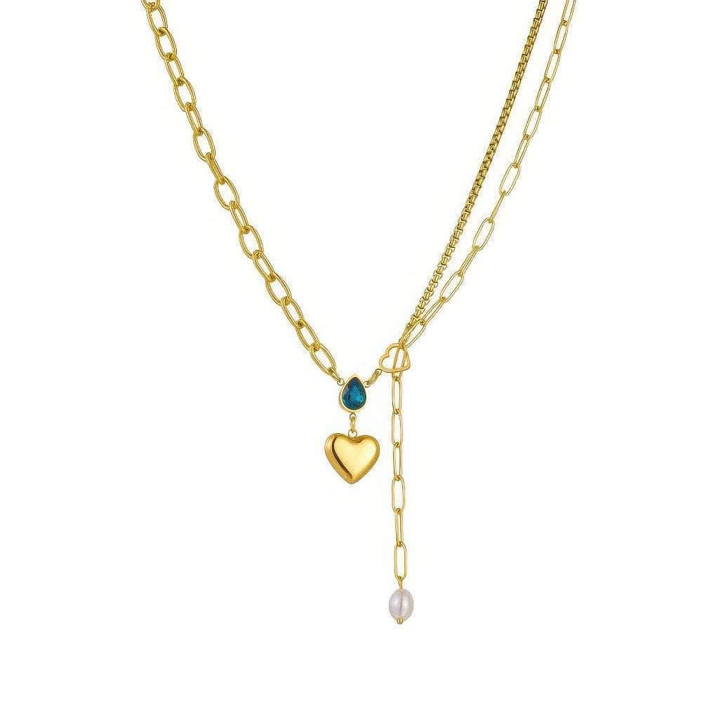 Crystal Pearl Choker Heart Pendant Necklace N2260