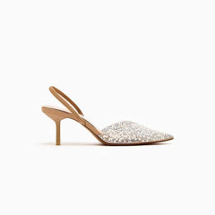 Crystal Pearl Embellished Slingback Sandal Heels