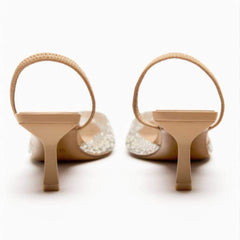 Crystal Pearl Embellished Slingback Sandal Heels