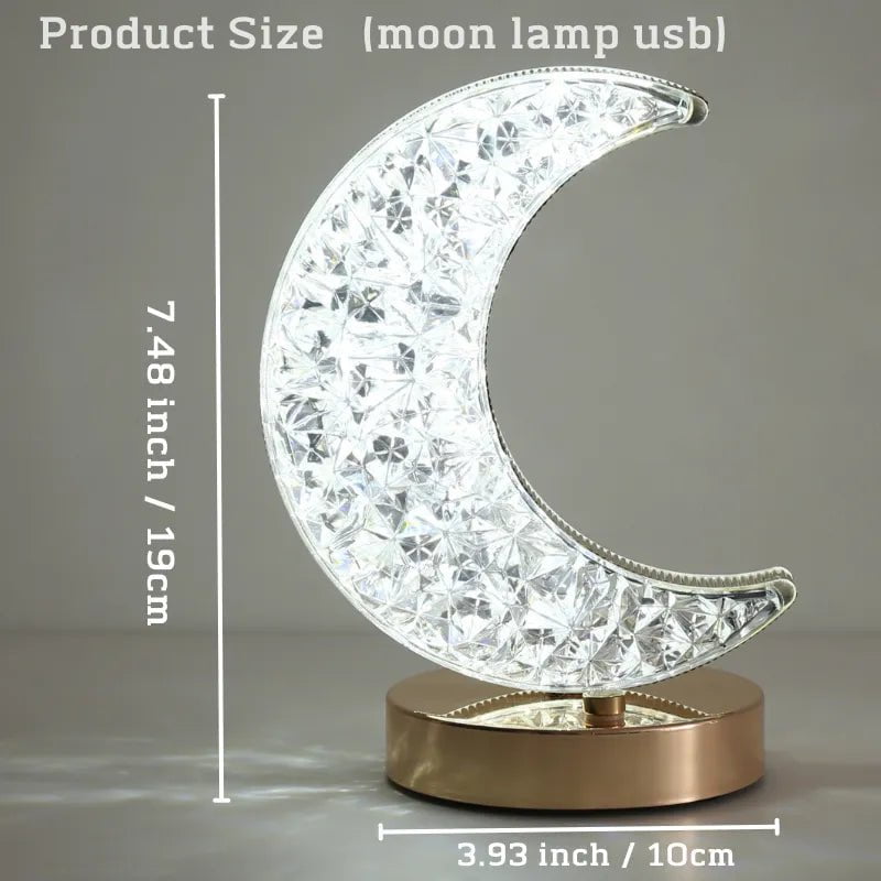 Crystal Touch Dimming Night Light: Bedroom, Girls Room Decor, USB Bedside LED Ambient Table Lamp - 3D Moon Lamp Gold