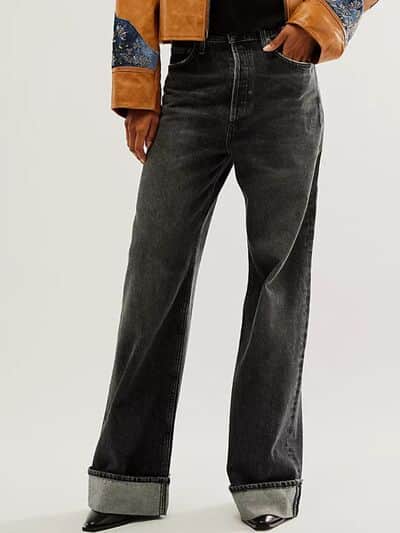 Cuffed Jeans with Pockets Black / S