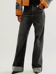 Cuffed Jeans with Pockets Black / S