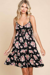 Culture Code Full Size Floral Frill Cami Dress Black / S