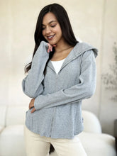 Culture Code Full Size Ribbed Zip Up Drawstring Hooded Jacket H.Grey / S