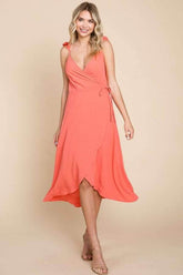 Culture Code Ruffle Detail Surplice Wrap Slip Dress Sugar Coral / S