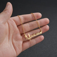 Custom Heartbeat Name Necklace - Stainless Steel Birth Date Pendants with Personalized Letter