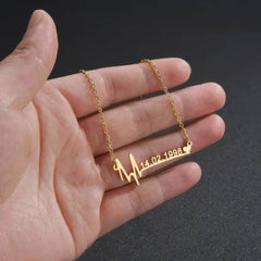 Custom Heartbeat Name Necklace - Stainless Steel Birth Date Pendants with Personalized Letter