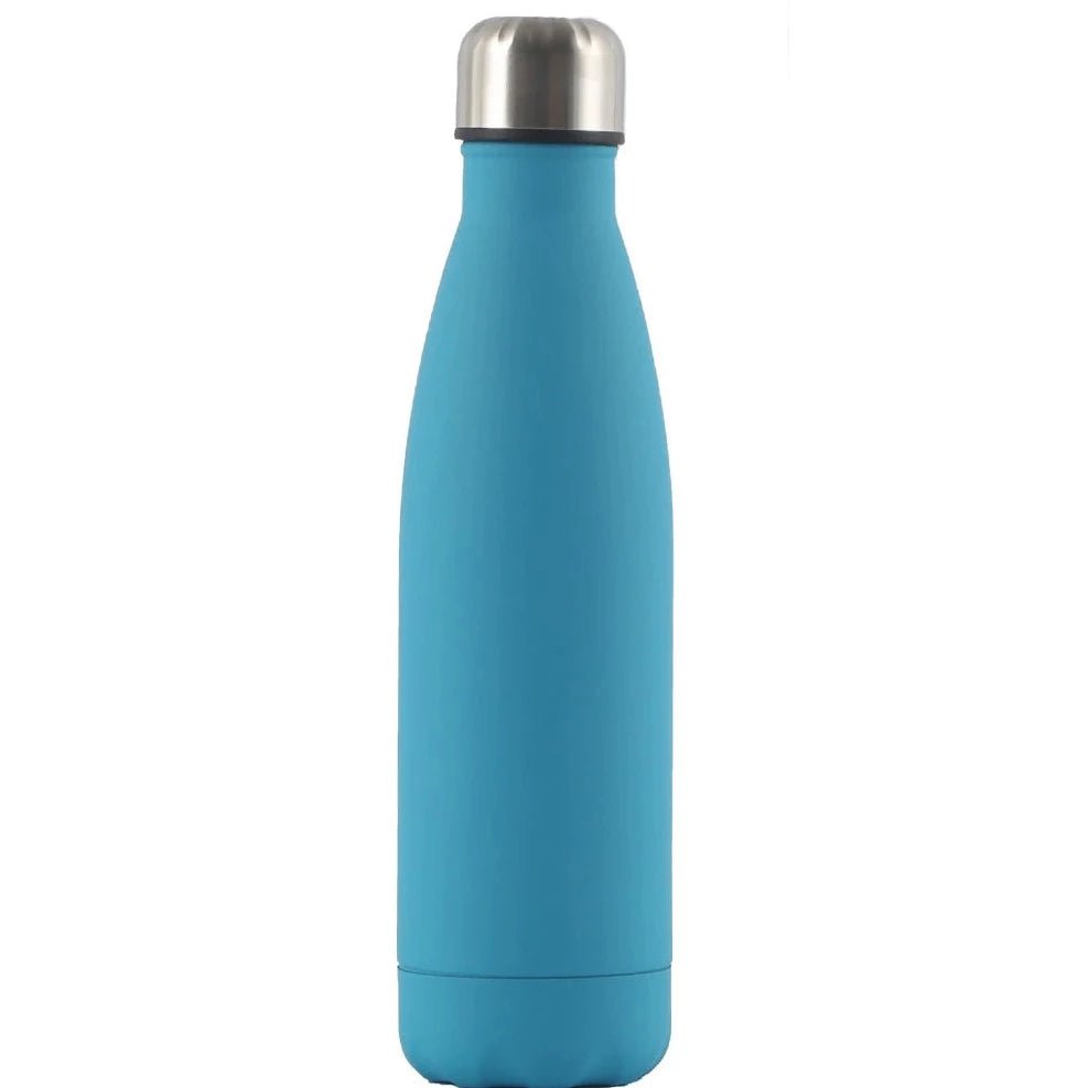 Custom insulated water bottle for hot and cold drinks, ideal wedding and bridesmaid gifts lake blue / white text