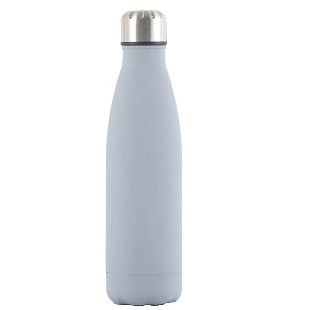 Custom insulated water bottle for hot and cold drinks, ideal wedding and bridesmaid gifts light grey / white text