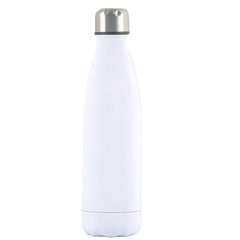 Custom insulated water bottle for hot and cold drinks, ideal wedding and bridesmaid gifts white / white text