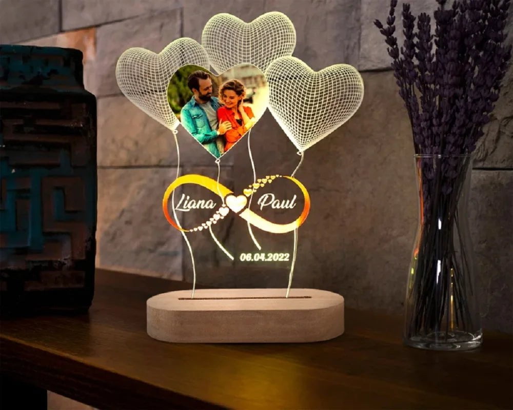 Custom Photo Night Light - Engraved 3D Lamp with Personalized Photo, Gift for Her, Engagement, Couple, Personalized Anniversary Gift for Bedroom Decor 1 color base / Free Custom 2