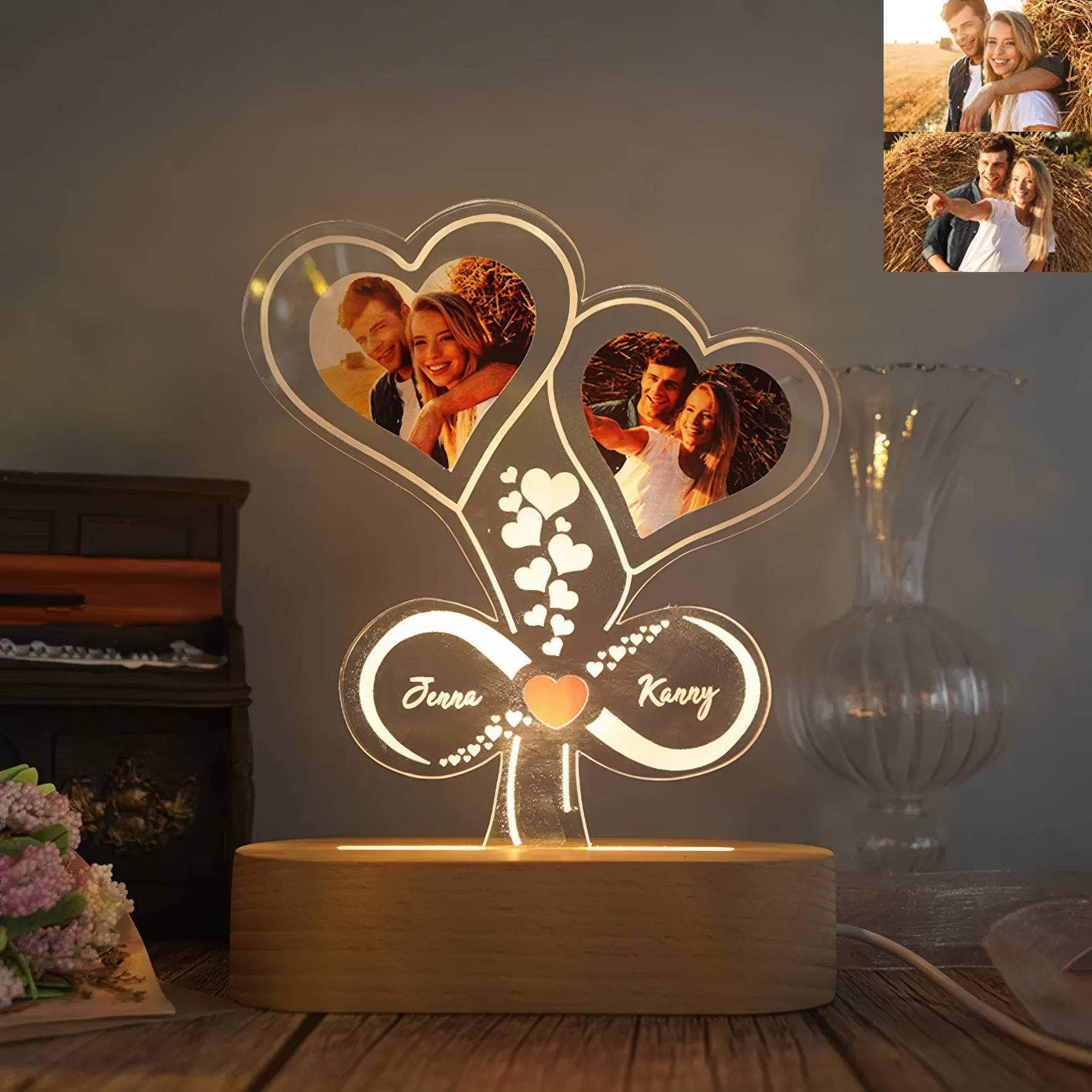 Custom Photo Night Light - Engraved 3D Lamp with Personalized Photo, Gift for Her, Engagement, Couple, Personalized Anniversary Gift for Bedroom Decor