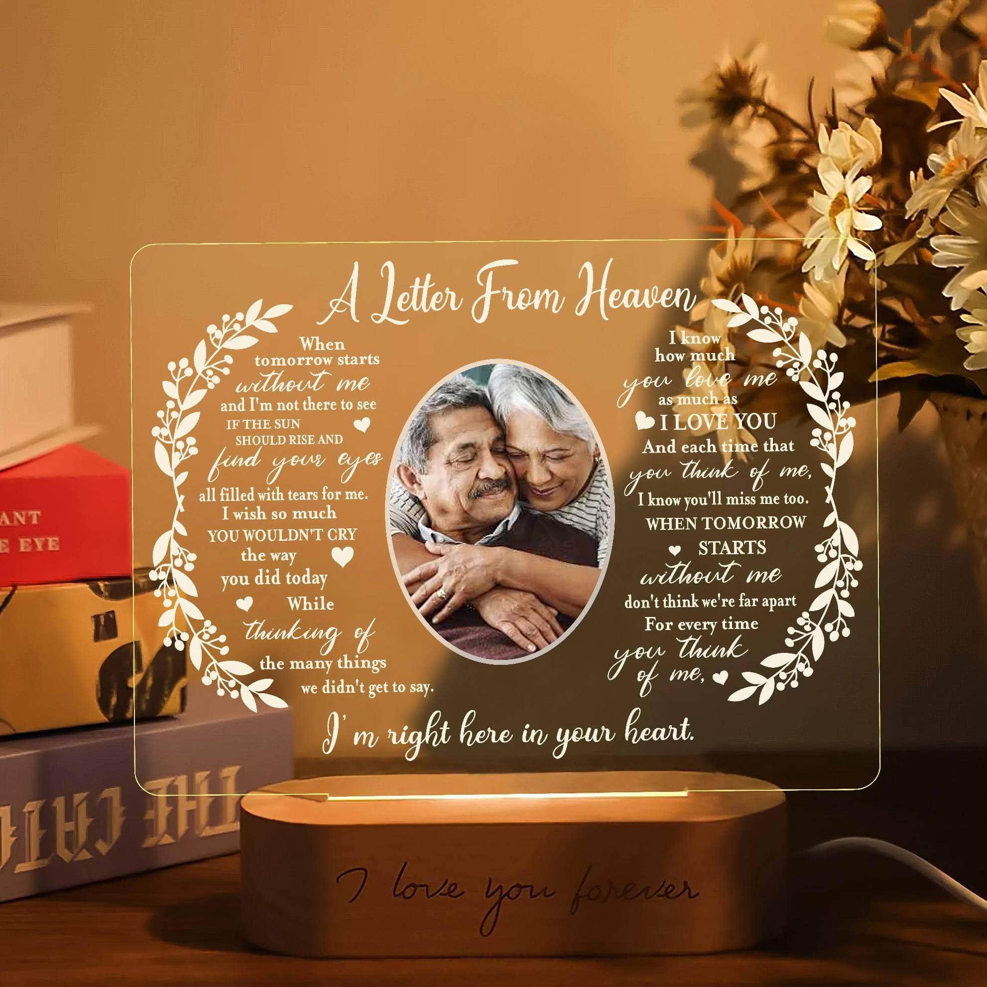 Custom Sympathy Gift: Light-Up Picture Frame with Personalized Photo and Memorial Plaque