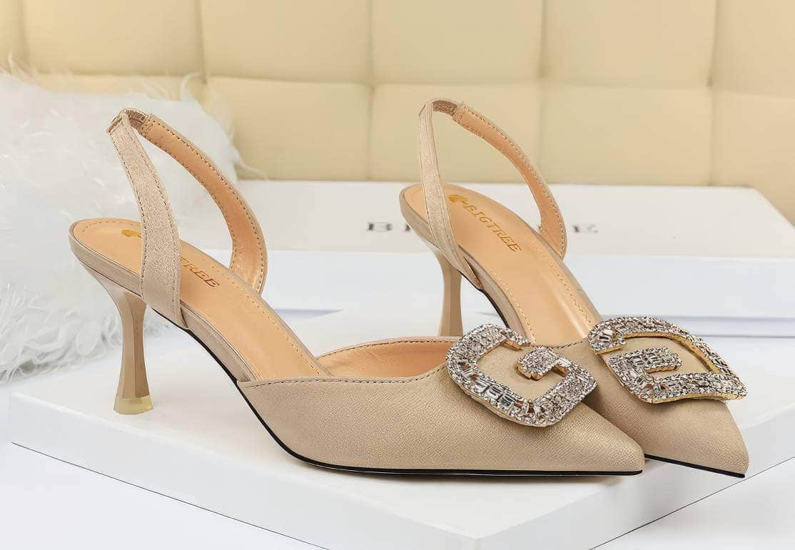 Cut Out Detailed Rhinestone Court Sandals