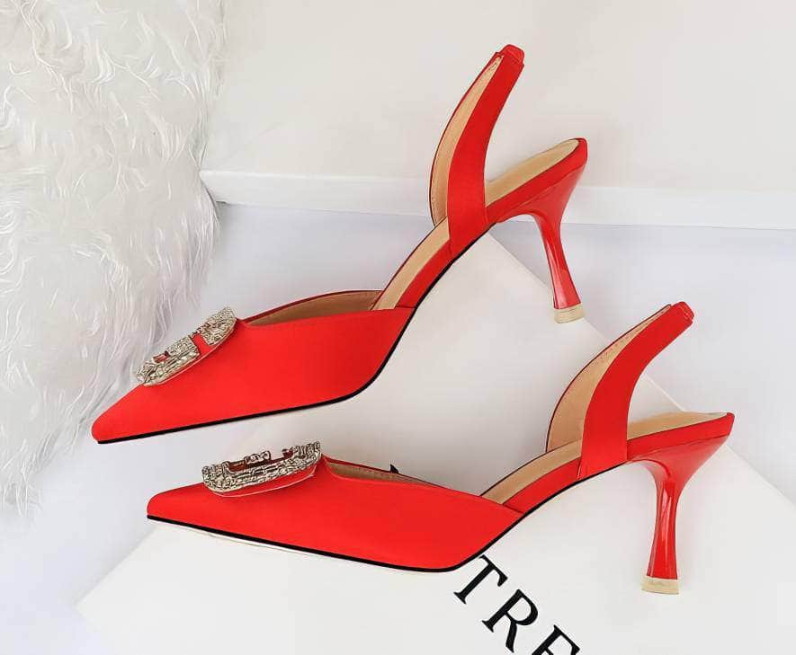 Cut Out Detailed Rhinestone Court Sandals