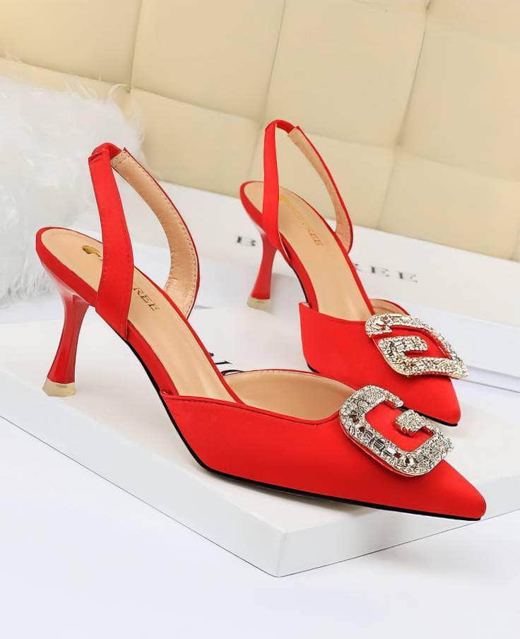 Cut Out Detailed Rhinestone Court Sandals