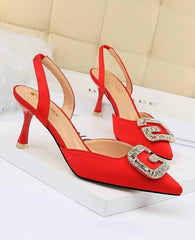 Cut Out Detailed Rhinestone Court Sandals