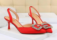 Cut Out Detailed Rhinestone Court Sandals